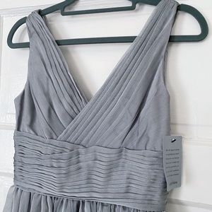 Monique Lhuillier Bridesmaids Grey Silver Slate Pleated Long Dress Size 0